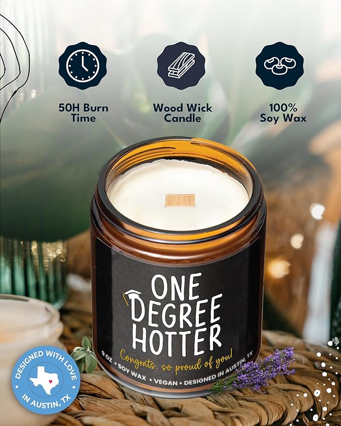 Funny Graduation Candle, Unique College & Masters Degree Gifts, One Degree Hotter, Best Funny Graduation Gift Ideas for Students, High School, Bachelor Graduates, PHD Gift Ready