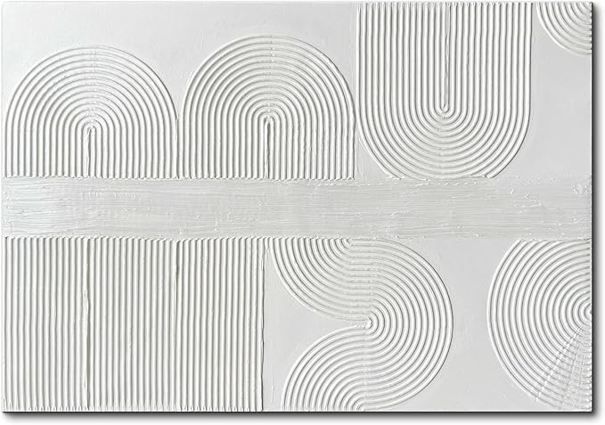Creespi White Textured Wall Art - Hand Painted Abstract Oil Painting On Canvas 28x40 inch,Large Modern Minimalist 3D Art Painting for Wall Decor