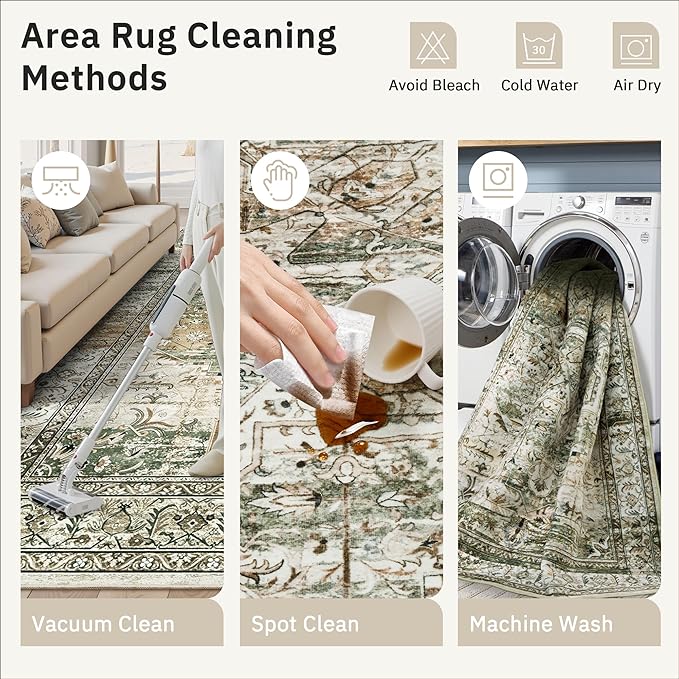 Soalmost 6x9 Area Rugs for Living Room Non-Slip Washable Rugs 6x9 Vintage Rug for Bedroom Dinning Room Ultra-Thin Area Rugs Farmhouse Home Decor Olive/Beige