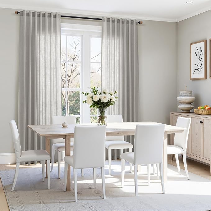 Nanspring Light Gray Linen Curtains for Living Room 84 Inches Long 2 Panels Set Rod Pocket Back Tab Simple Modern Light Filtering Boho Coastal Room Decor Grey Sheer Curtain for Bedroom 52x84