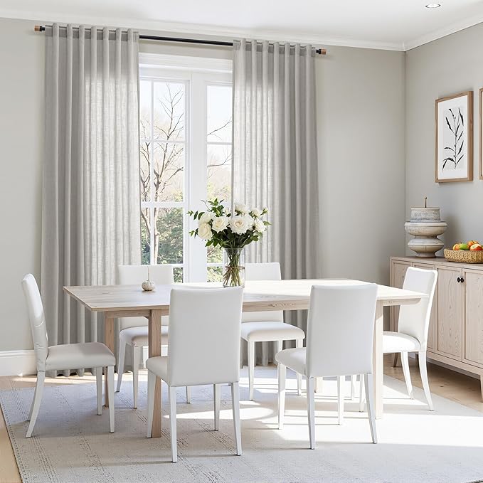 Nanspring Light Gray Linen Curtains 108 Inches Long for Living Room Extra Long Simple Modern Coastal Decor Semi Sheer Curtain Grey Back Tab Floor to Ceiling Drapes for Bedroom 52x108, 2 Panels