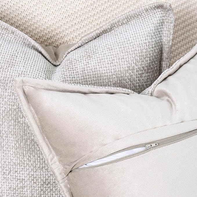 MADIZZ Decorative Chenille Velvet Throw Pillow Covers Set of 2 Soft Boho Textured Neutral Couch Throw Pillow for Bed Modern Farmhouse Home Decor for Sofa Livingroom Oatmeal 20x20 Inch