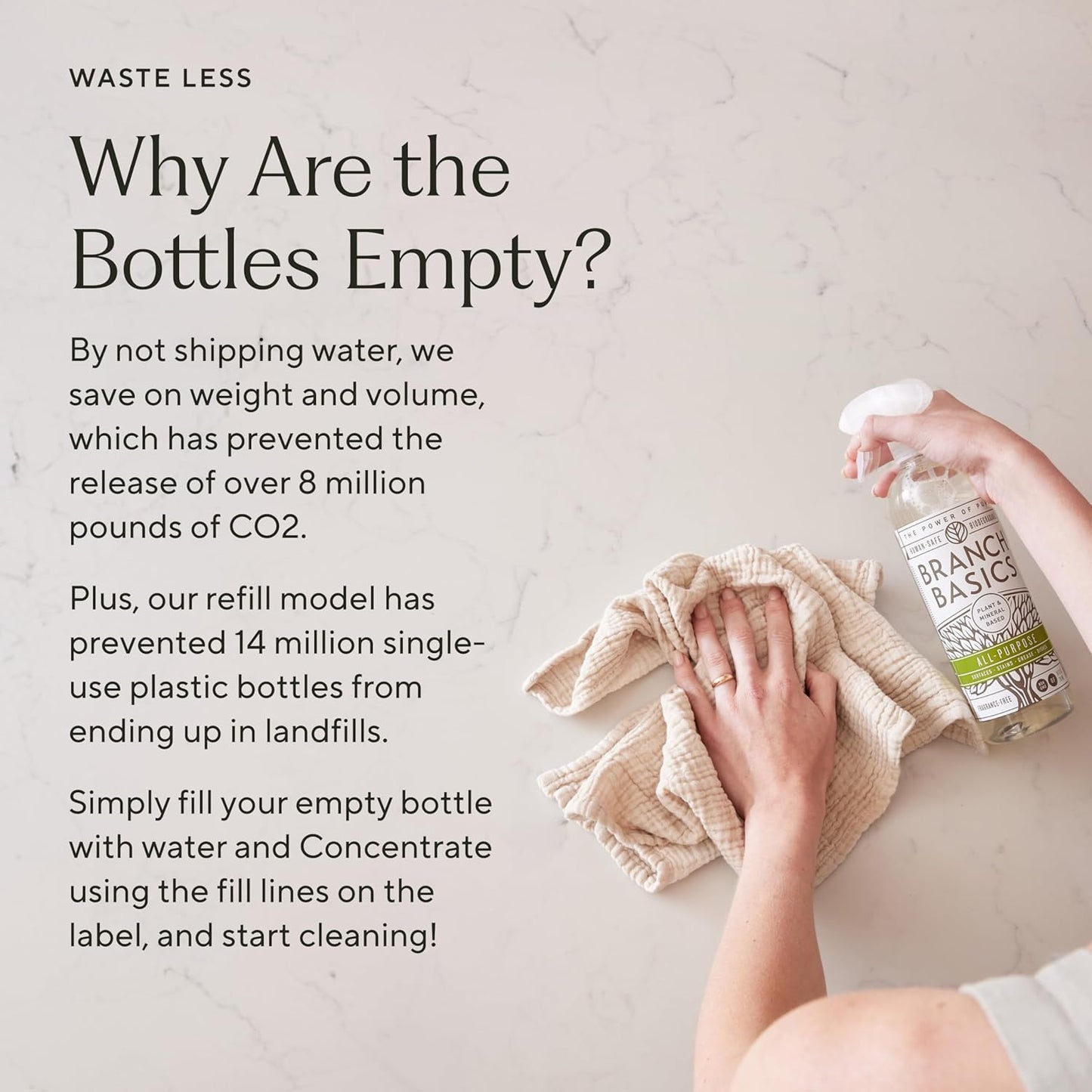 Branch Basics Cleaning Essentials Kit: All Purpose Spray, Glass Cleaner, and Bathroom Cleaner - Concentrate (33.8 Oz) + Plastic Spray Bottles for Cleaning (24 Oz) Non-Toxic, Fragrance-Free