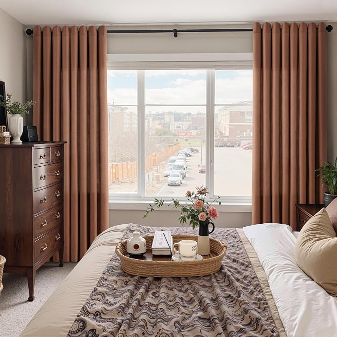 Extra Long Cappuccino Linen Curtains 108 Inches Length for Living Room Sheer Grommet Light Filtering Privacy Neutral Drapes Luxury Modern Rustic Window Curtain for Bedroom Dining Room 52x108, 2 Panel