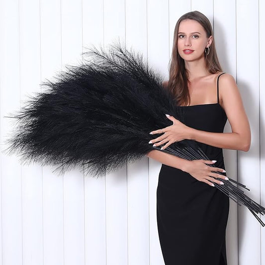 8 Pcs 45 inch Tall Faux Pampas Grass Decor, Large Artificial Black Pompous Grass Bulk, Long Fake Pompas for Floor Vase Filler, Wedding, Baby Shower, Home and Boho Decor (Black)