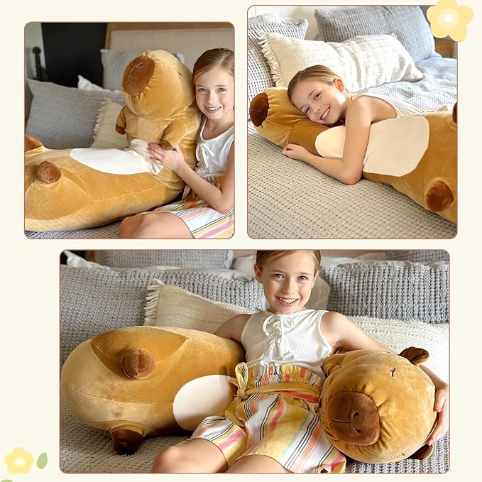 Tezituor Long Capybara Plush Body Pillow, 39.5” Cute Capybara Stuffed Animal Soft Sleeping Throw Pillow Plush Capyabra Toy Birthday Christmas for Kids Girlfriends