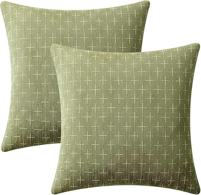 MIULEE Pack of 2 Decorative Burlap Linen Spring Throw Pillow Covers Farmhouse Pillowcases Modern Rustic Woven Textured Cushion Cover for Sofa Couch Bed 20x20 Inch Sage Green