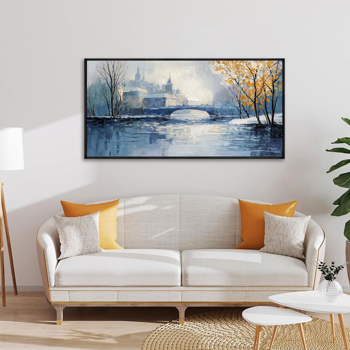 yiijeah Paintings Wall Decor - Wall Frames for Living Room Decorations Abstract Canvas Wall Art Blue and White Extra Large Artwork for Bedroom Office Home Decoration