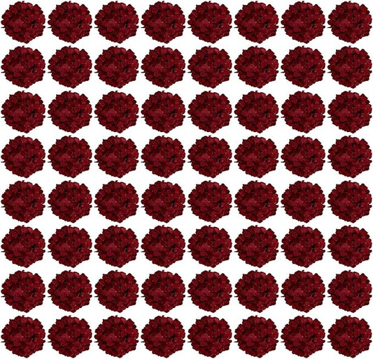 Auihiay 64PCS Burgundy Hydrangea Artificial Flowers, Silk Hydrangea Heads with Stems, Fake Flowers for DIY Wedding Centerpiece, Home, Party, Baby Shower, Garden Decoration (Burgundy)