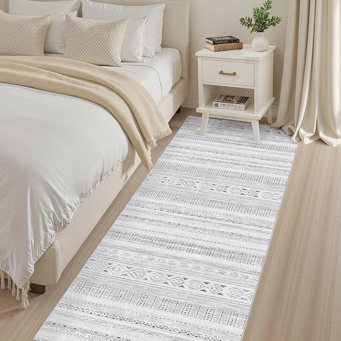 cotiled Hallway 2.6x8 Runner Rugs: Washable Boho Rugs with Non Slip Backing Large Soft Indoor Low Pile Carpet for Living Room Bedroom Farmhouse Dining Room Lightweight Home Decor Dark Grey