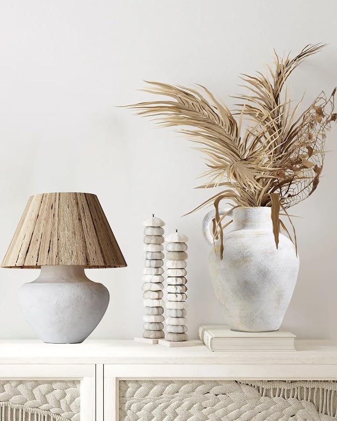 UPWOIGH 12in Ceramic Flower Vase with Handles | Off-White Finish, Handcrafted Weathered Texture, Rustic Farmhouse Style, Table Shelf Living Room Décor