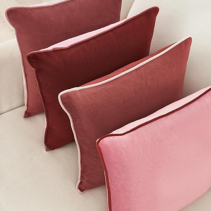 MONDAY MOOSE Decorative Throw Pillow Covers Cushion Cases, Set of 4 Soft Velvet Modern Double-Sided Designs, Mix and Match, Pillow Inserts Not Included (22x22 inch, Pink/Dark Pink)