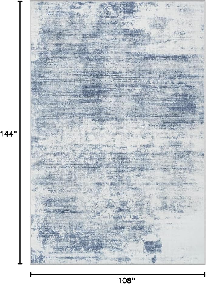 9x12 Area Rugs Washable Rug: Modern Abstract Living Room Rug Soft Anti-Skid Thin Carpet Indoor Floor Non-Shedding Carpets for Bedroom Dining Room Farmhouse Nursery Home Office Blue White