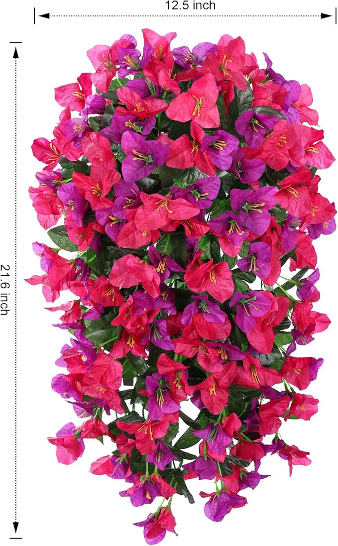 HyeFlora Bougainvillea Artificial Hanging Flowers Plants for Outdoors Decoration, 2pcs Fake Flowers Silk Bougainvillea Vines Realistic UV Resistant Faux Flowers for Outdoor Planters Porch Patio, Mix