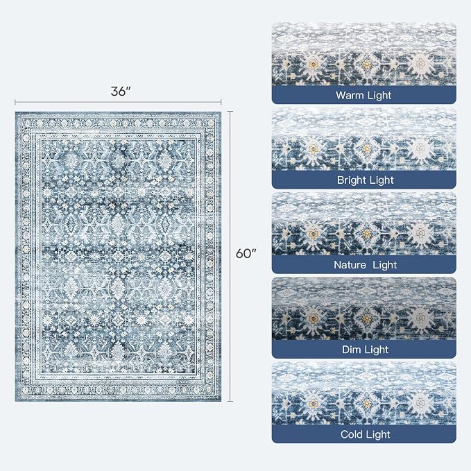 Lofus 3x5 Area Rug for Entryway,Blue Non Slip Area Rugs for Kitchen, Washablee Soft Rugs for Bedroom, Living Room, Tool Room Nursery Kids Room Decor
