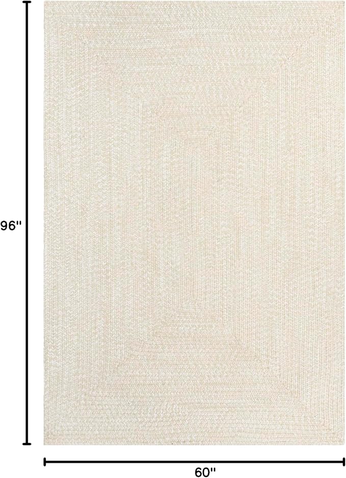 Superior Large Indoor/Outdoor Area Rug, Multi-Tone Reversible Braided Floor Decor for Patio, Front Porch, Entryway, Living Room, Office, Nursery, Artistic Home, 5' x 8', Cream-White