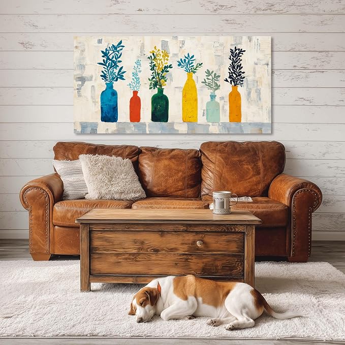 Ggaafet Bright Colorful Botanical Wall Art for Bedroom Canvas Oil Painting Prints Beautiful Boho Vase Art Deco Modern Artwork Office Family Dining Room Decor