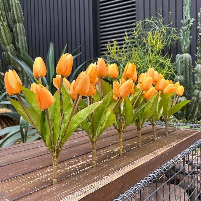 Artificial Fake Flowers Tulip for Outdoor Decoration,UV Resistant Faux Plastic Fabric Greenery Shrubs Plants Fake Flowers Hanging Planter Kitchen Home Garden Wedding Decor (Yellow)