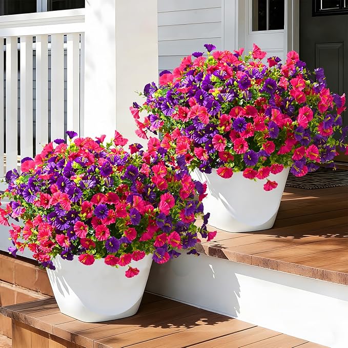 Waipfaru 24 Bundles Artificial Flowers for Outdoors Faux Plants Outdoor, UV Resistant Artificial Plants Outdoor, Silk Petunias Fake Flowers for Outside Home Decor Planter Porch Decoration, Mix Color