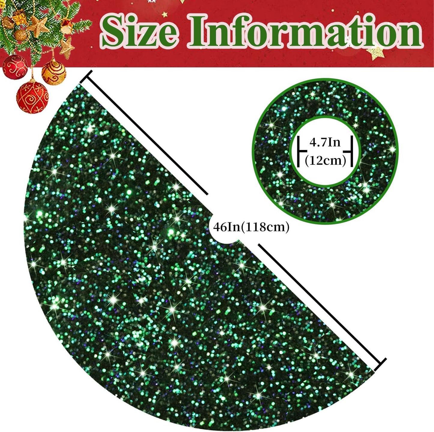 MODFUNS Green Christmas Tree Skirt Black 46 Inches Mermaid Sequin Tree Skirts Thick Velvet Tree Mat Artificial Glitter Tree Cover Skirt for 6FT Tree Shimmer Rustic Tree Skirt Fabric Decorations