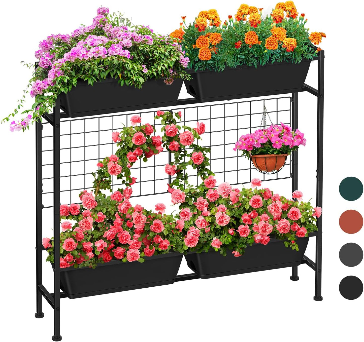 Raised Garden Beds Outdoor Elevated Garden Planter Boxes with Trellis and Legs Standing 32.4" Flowers Beds Herbs Vertical Planters for Small Climbing Plant Vegetables Patio Balcony, Black