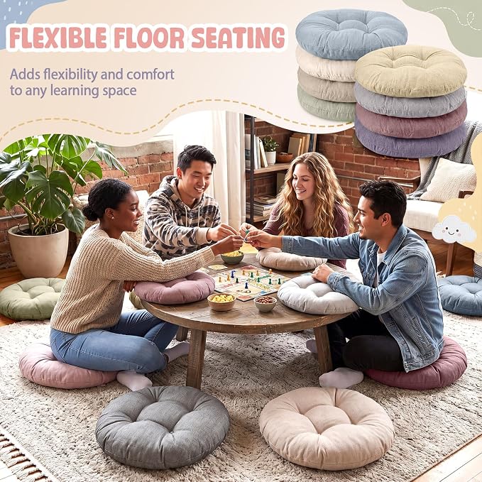 Fumete 8 Pcs 16 Inch Floor Cushions Pillow for Kids Bulk Classroom Round Flexible Seating Floor Cushions for Students Home Daycare School Reading Corner Yoga Meditation Picnic (Morandi)