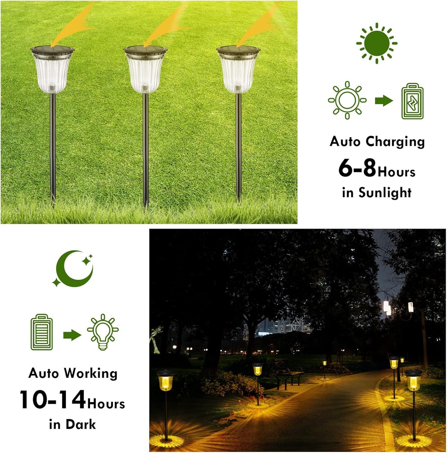 Solar Pathway Lights Outdoor, Solar Lights Outdoor Waterproof IP65, 200 LM Auto On/Off Solar Lights Garden,Outdoor Solar Lights for Yard Garden Walkway Driveway Path