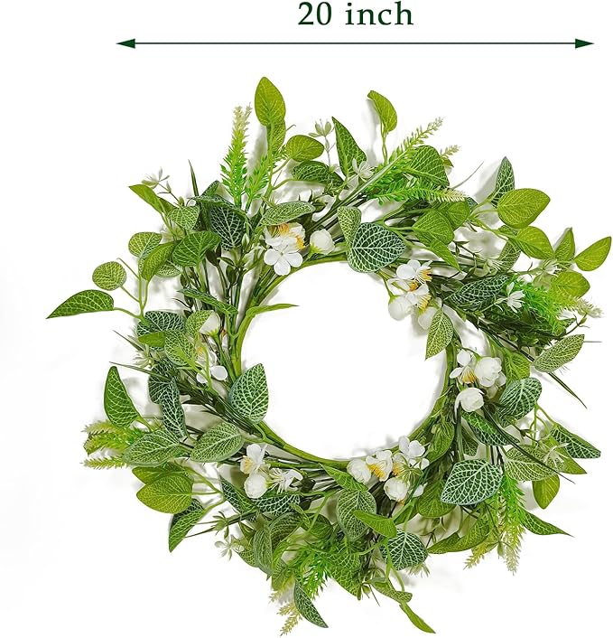 20 Inch Wreaths for Front Door, Spring Summer Flower Wreath - White Pear Blossoms Artificial Flowers for Easter, Home Decor, Farmhouse Wall, Porch, Front Door Decorations