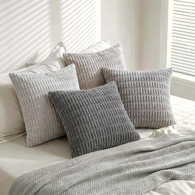 Fancy Homi 4 Packs Decorative Throw Pillow Covers for Living Room Couch Bed, Modern Farmhouse Boho Home Décor Accent Cushion Case, 14" x 14" (Pack of 4), Grey Series