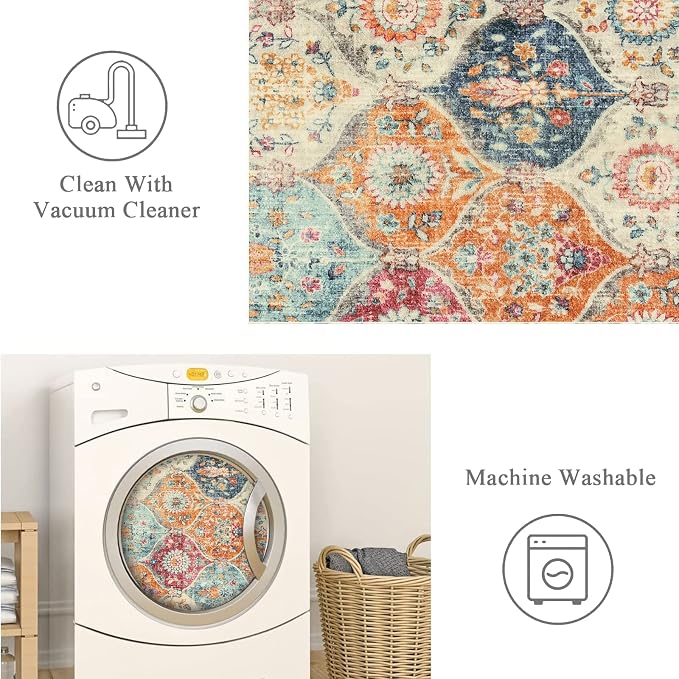 Lahome Kitchen Rugs Non Slip Washable Rugs for Entryway, 2x4 Rug Non-Slip Moroccan Trellis Ultra-Thin Indoor Door Mat Small Carpet for Bathroom Bedroom Entry Elise, Cream/Multi