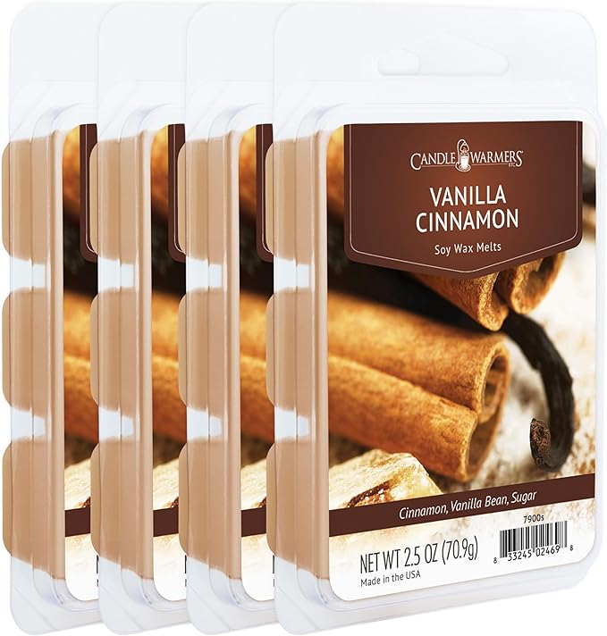 Candle Warmers Etc Classic Wax Melts 2.5oz, Vanilla Cinnamon Fragrance (4-Pack) – Each Pack has x4 2.5 oz Wax Melts and 30 Hours of Fragrance – Perfect for bedrooms, Living Rooms, and bathrooms