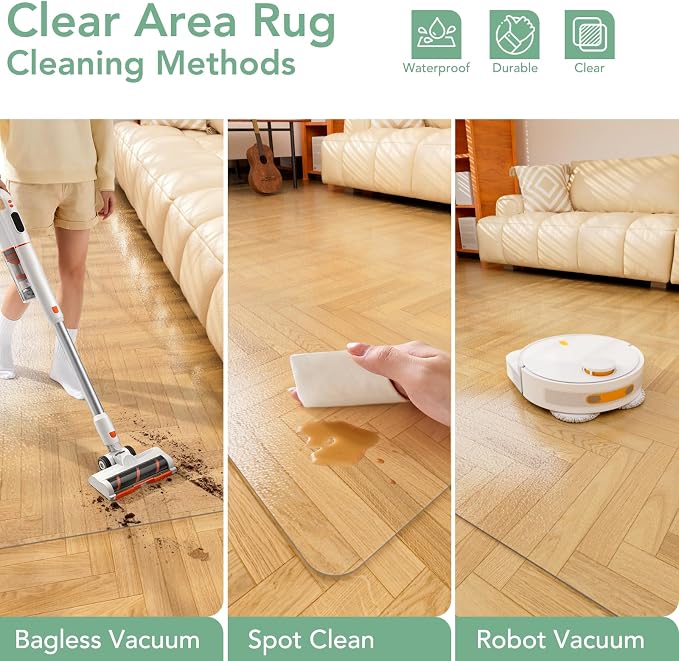Clear Floor Mat 5x8 for Under Dining Table – Plastic Waterproof Non Slip Vinyl Area Rug, Hard Floor Protector Against Spills & Scratches, Easy Clean Carpet Cover for Kitchen, Living Room