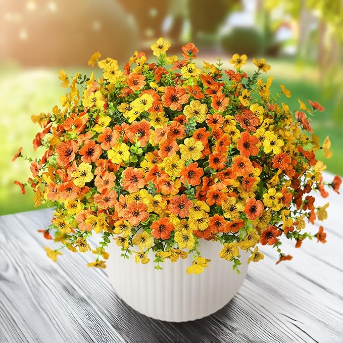 ZFProcess Artificial Flowers Faux Plants Outdoor Fake Flowers Spring Decor,12 Bundles Realistic Plastic Plant Colorful Daisy UV Resistant for Porch Patio Home Yard Garden Window Box Pot Planters