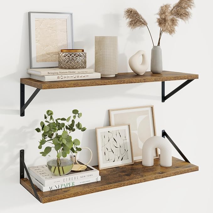 Axeman 30 Inch Floating Shelves | 10 Inch Deep Brown Wall Shelves Set of 2 | 30" W x 10" D Rustic Brown Floating Shelves for Living Room Bathroom Kitchen