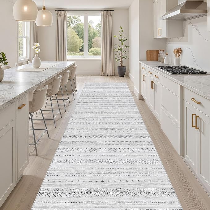 cotiled Hallway 2.6x10 Runner Rugs: Washable Boho Rugs with Non Slip Backing Large Soft Indoor Stain Resistant Carpet for Living Room Bedroom Farmhouse Dining Room Lightweight Home Decor Grey
