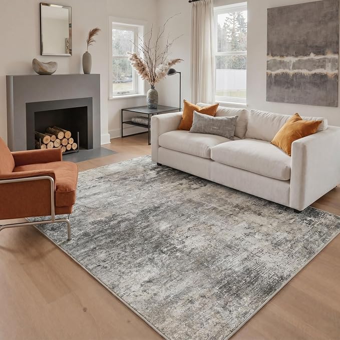 BEIMO Area Rugs 5x7 for Living Room Bedroom, Modern Abstract Machine Washable Rug, Large Soft Low Pile Floor Carpet with Non Slip Backing for Dining Room, Grey