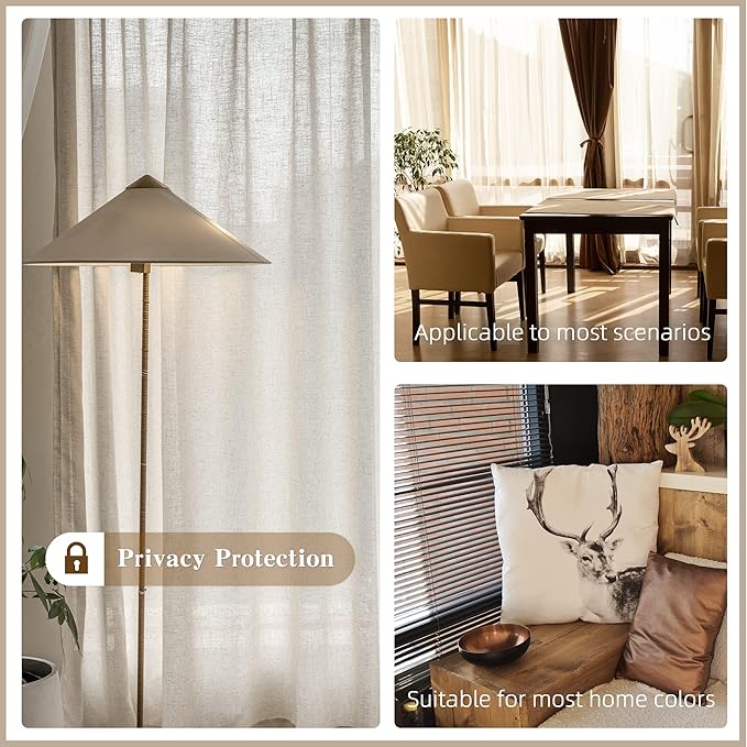 MAIHER 72 Inch Wide Pinch Pleated Curtains Light Filtering, Natural Linen Textured Pinch Pleat Drapes with Hooks Semi Sheer Window Curtains 84 Inch Length for Living Room 1 Panel, 72 W x 84 L