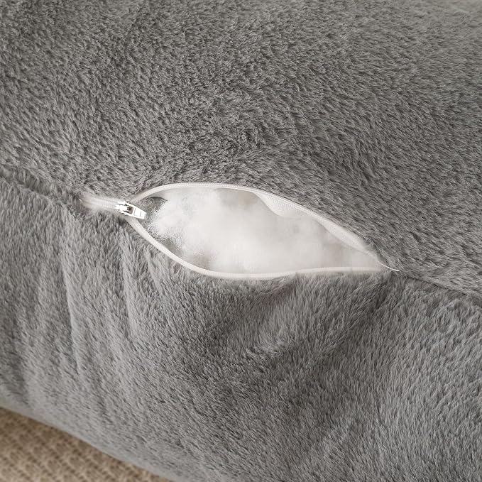 Soft Reading Pillow for Bed with Arms,Middle,Gray,Faux Fur | 17" Backrest with Arms for Gaming & Lounging,Oeko-TEX Certified Plush Back Pillow for Teens Room