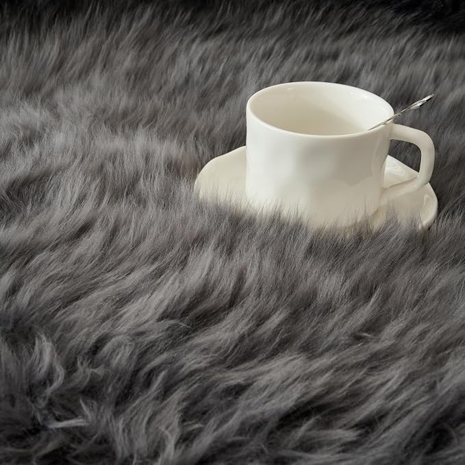 Premium Genuine Sheepskin Area Ruge - Real Wool Fur Shaggy Carpet | Fluffy Soft Natural Lambskin Rug Seat Chair Covers for Couch Sofa Bedroom Living Room(Dark Grey,2×6 Feet Sheepskin)