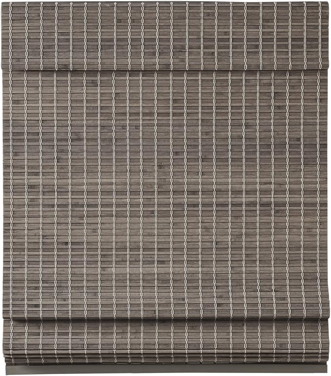 Madison Park Eastfield 100% Bamboo Cordless Roman Shades-Woven Wooden Privacy Panel, Light Filtering Easy Installation Window Blind Treatment, Bedroom, Living Room Decor, 29" W x 64" L, Grey Ash