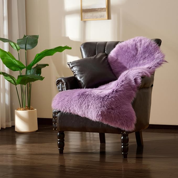 Premium Genuine Sheepskin Area Ruge - Real Wool Fur Shaggy Carpet | Fluffy Soft Natural Lambskin Rug Seat Chair Covers for Couch Sofa Bedroom Living Room(Violet,2×3 Feet Sheepskin)