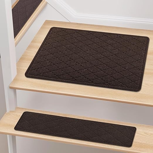 KOOTETA Non Slip Stair Treads Landing Rug for Wooden Steps Indoor, 20"X32" Landing Slip Resistant Stair Rugs for Kids and Dogs, Polyester Stair Landing Mat,Brown
