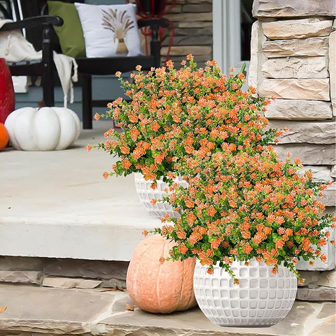 NETAP Outdoor Artificial Flowers UV Resistant, 20 Bundles Fake Realistic Floral Greenery Plants for Outside Porch, Window Boxes, Garden, Yard, Inside Home Table Decor, Orange