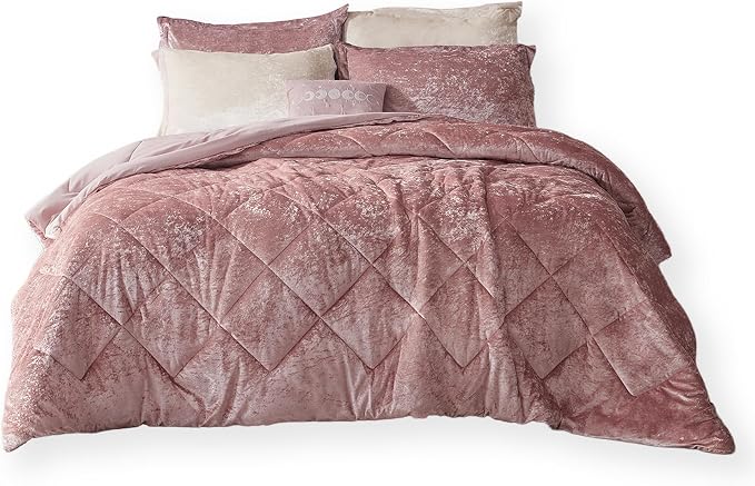 Intelligent Design Duvet Cover Set, Velvet Duvet Set, Luxury Diamond Quilting Pink Duvet Cover, Fluffy Duvet Cover with Decorative Pillow and 2 Shams, 4 Pieces, Blush, Full/Queen