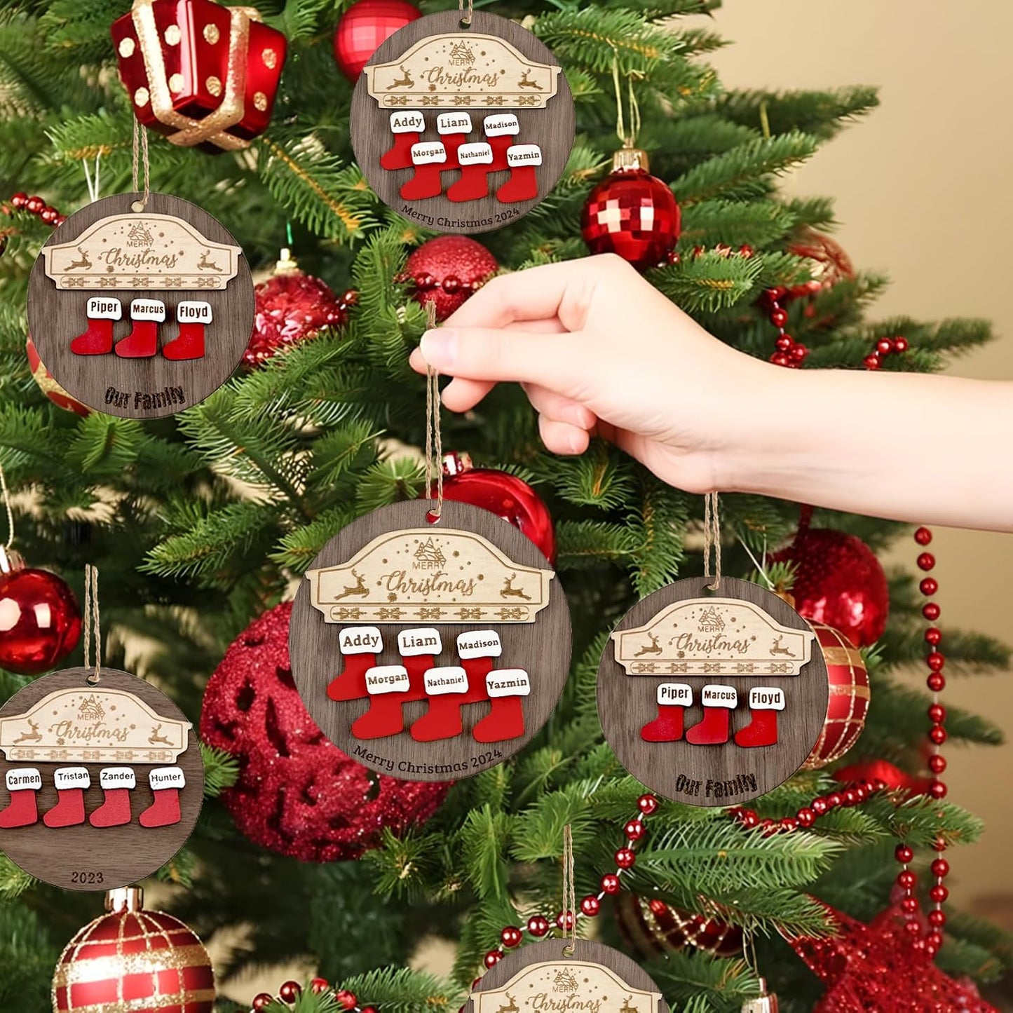 Personalized Christmas Ornaments 2025 with Names,1-7 Names Custom Ornaments for Christmas Tree Personalized Xmas Ornament Gifts for Family