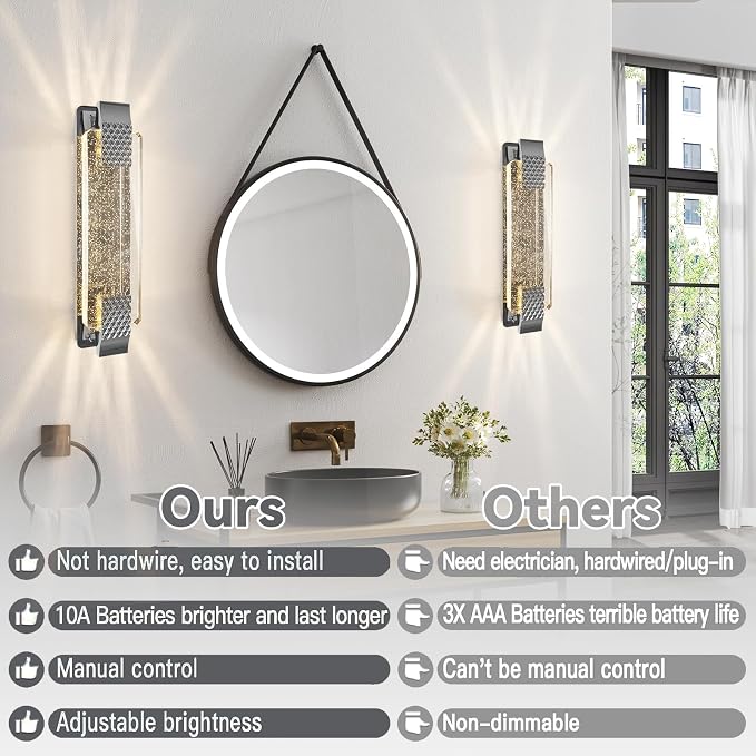 camuucci Battery Operated Wall Sconce, Rechargeable Silver Light 1 Pack | Wireless Wall Lamp with 12000mAh Battery，Not Hardwired Wall Fixture for Bedroom Living Room - 14.5 Inches