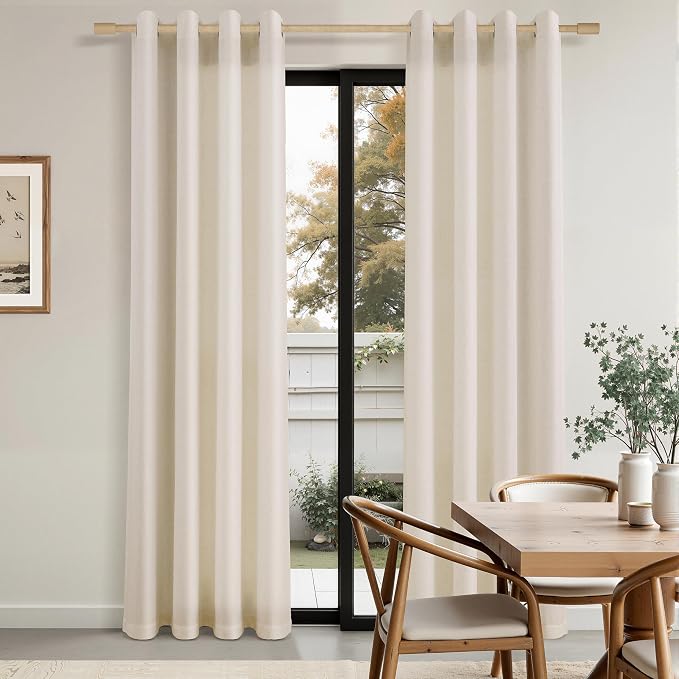 Aersas Boho Colored Linen Grommet Curtains 96 Inches Long 2 Panels for Living Room Sliding Glass Door Light Filtering Drapes 96 Inch Length Neutral Farmhouse Rustic Curtain for Office 52x96