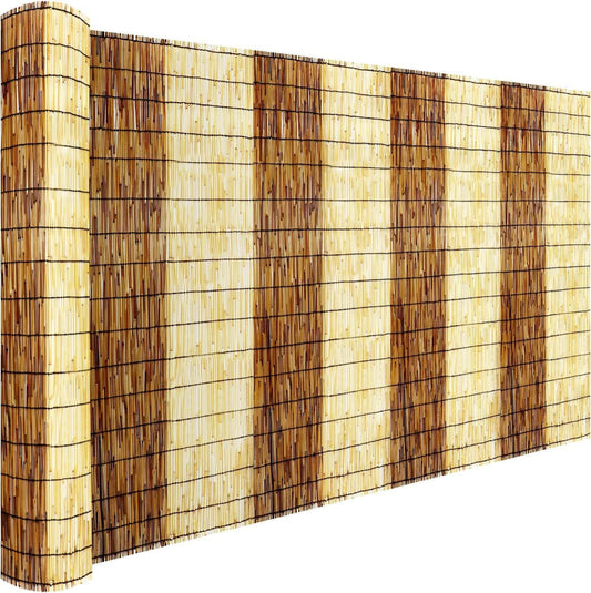Natural Reed Fencing Rolls,5.5FT X 16.4FT Reed Screen Curtain Fence Covering Privacy Bamboo for Outdoor Backyard Patio（Stripy）