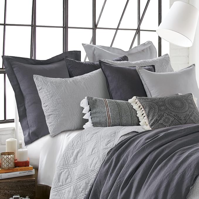 Levtex Home - 100% French Flax Linen - Euro Sham - French Flax Washed Linen - Charcoal - Sham Size (26x26in.), No Insert