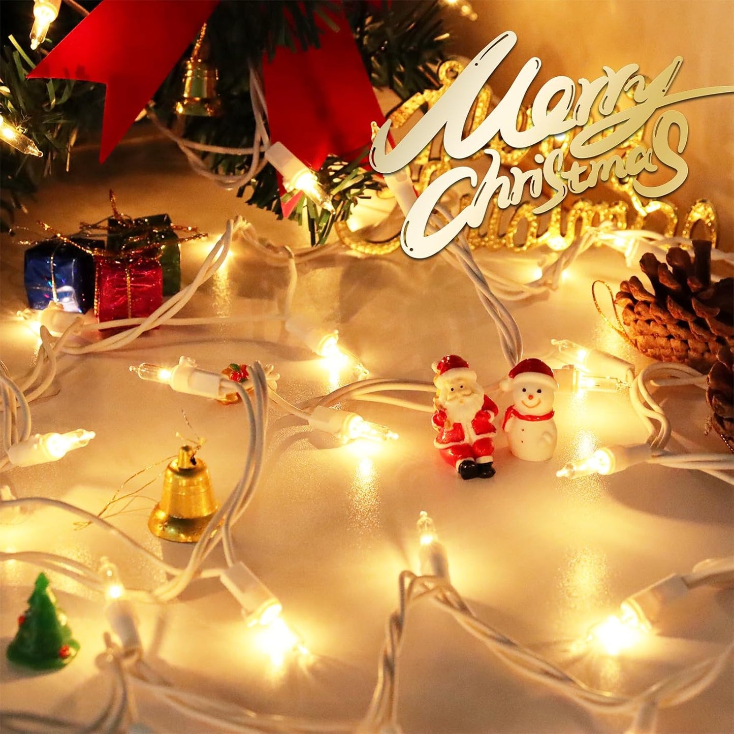 Clear Christmas Lights 50FT 200 Incandescent Bulbs Warm White Mini Lights with White Wire for Christmas Tree, Garland, Thanksgiving, Wedding, Party, Home, Indoor & Outdoor Festival Decoration